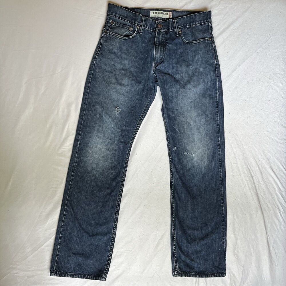 Y2K Levi's 514 Slim Straight Jeans W33 L32 Faded Medium Blue Denim Distressed